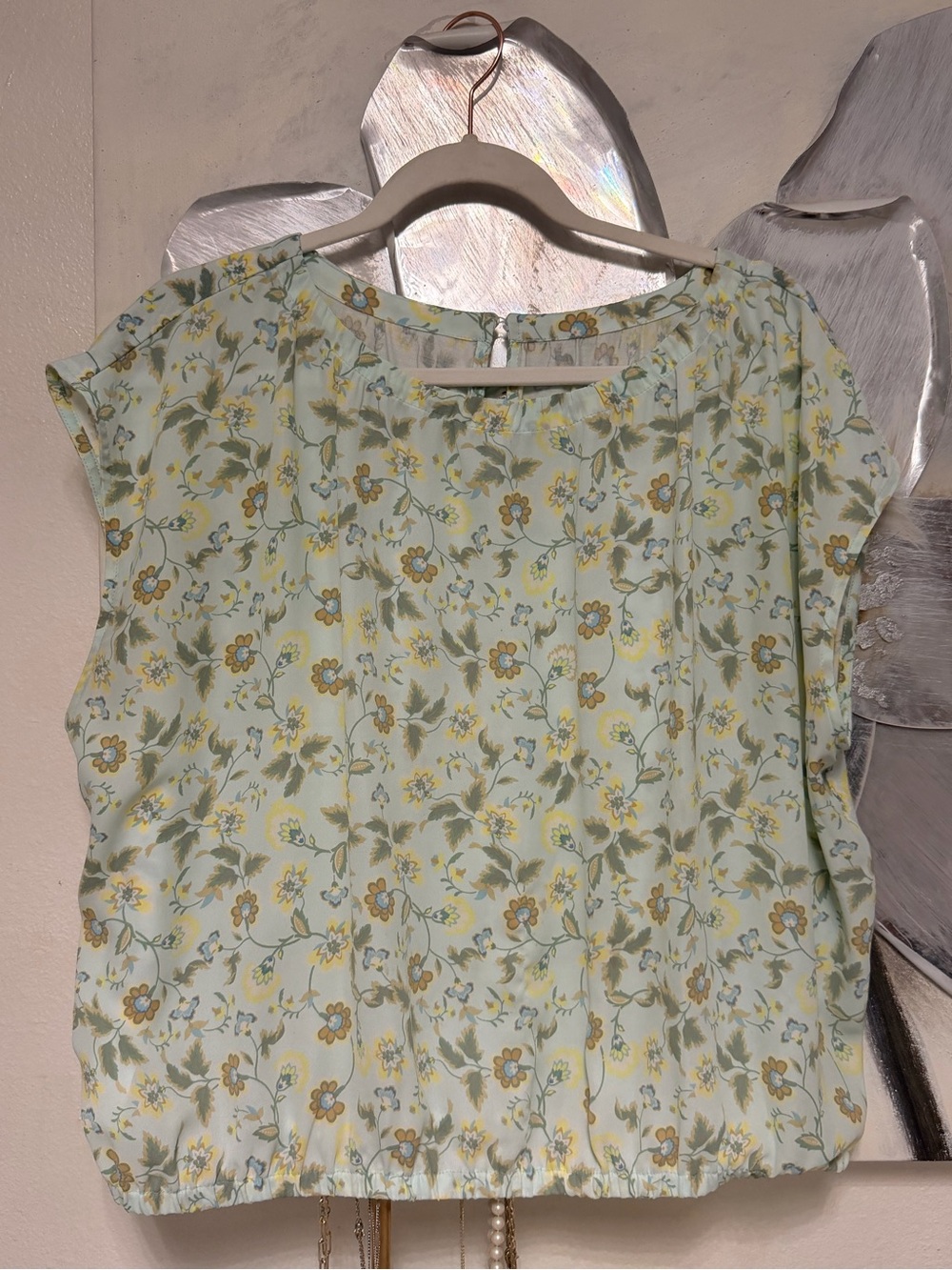 LOFT Pale Mint Floral Cap-Sleeve Blouse